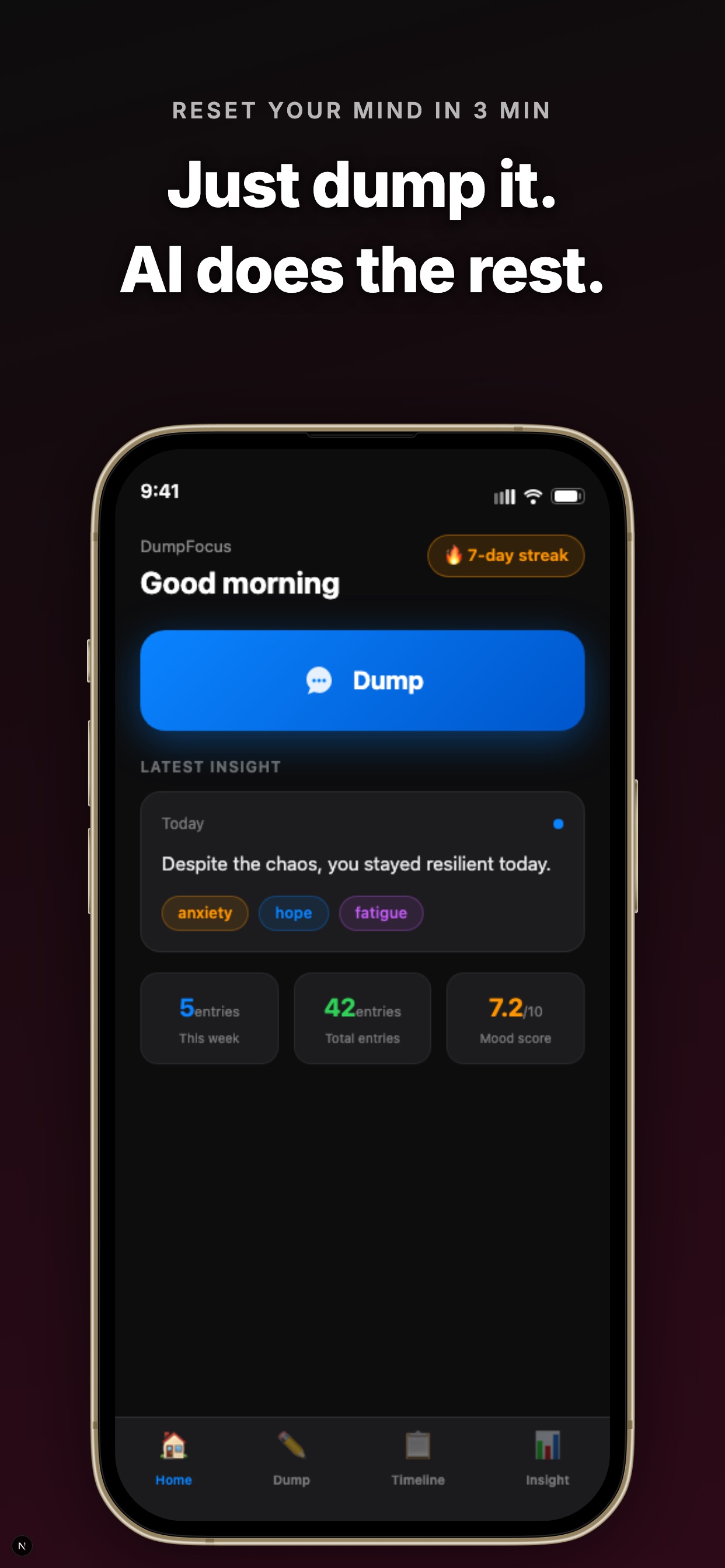 DumpFocus Home Screen